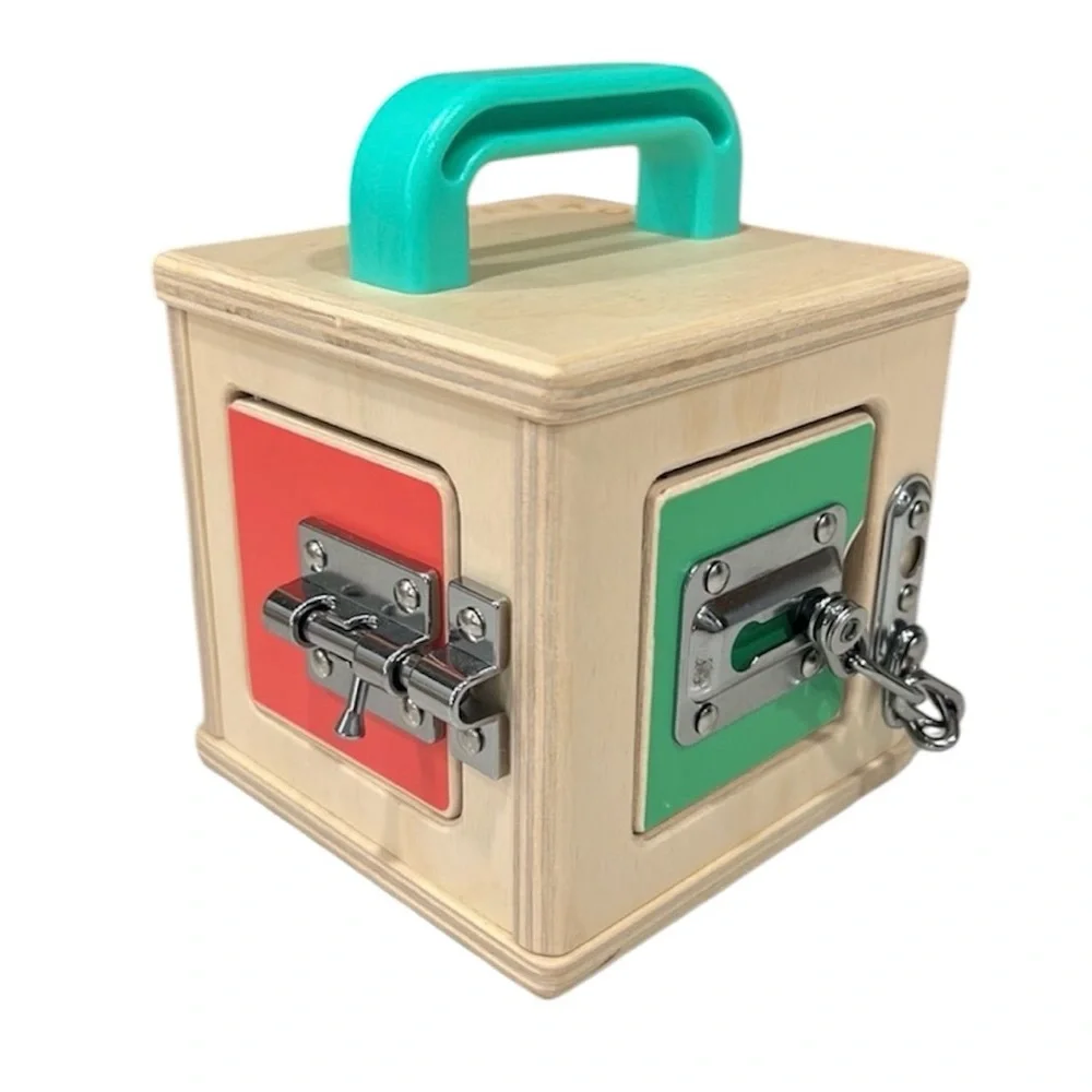 Lovevery Wooden Lockbox & Info Play Card Toddler Montessori Learning 19M+
